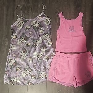 Cute Cartoon Pajama Set in Purple and Pink